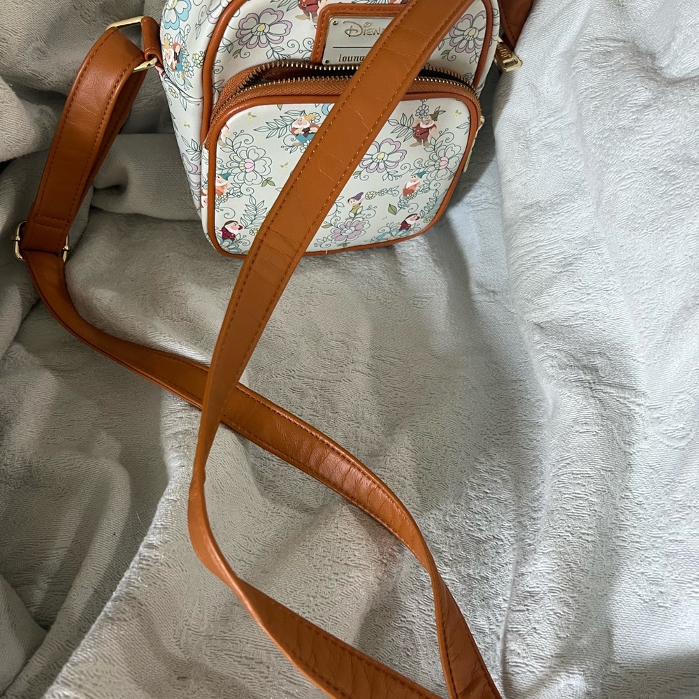 Loungefly White and Brown Crossbody Bag with Leather Straps